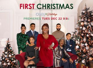 Key Art and Production Stills for OWN holiday movie "First Christmas" starring Idara Victor