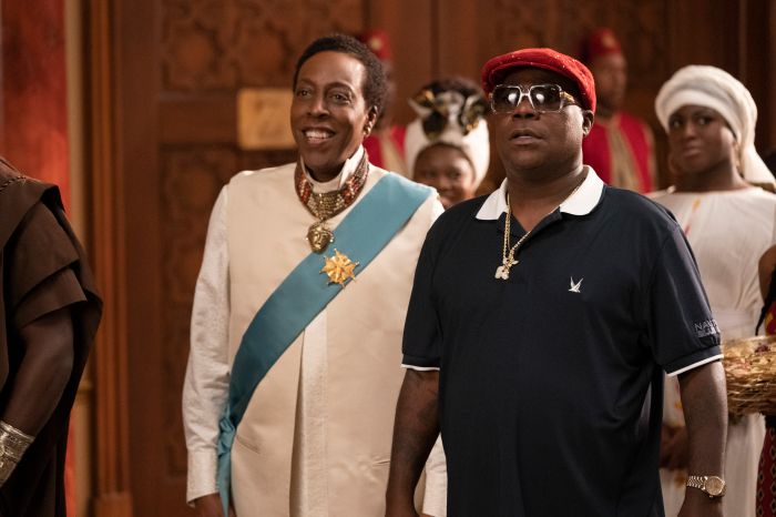 Arsenio Hall and Tracy Morgan in Coming 2 America Poster and Production Stills