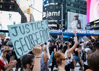 Justice for George Floyd sign in New York City's Times Square