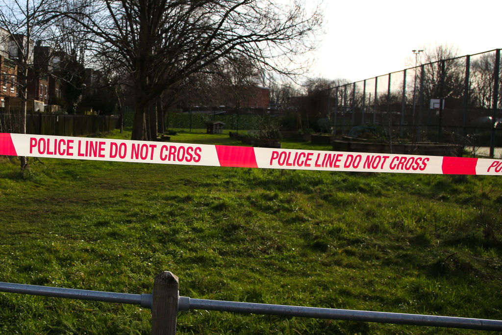 Police tape seen at a crime scene in London...