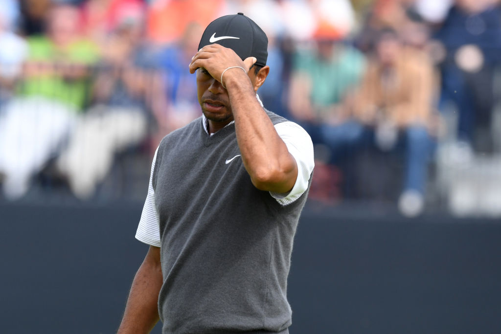21/07/18 THE 147TH OPEN DAY THREE.CARNOUSTIE .Tiger Woods canâ€™t hide his frustration after missing a birdie putt on the 13th .