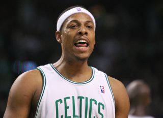 (013110 Boston, MA) Boston Celtics forward Paul Pierce chirped at the officials after being whistled for a foul late in the 4th quarter of a 90-89 loss to the Los Angeles Lakers at TD Garden on Sunday, January 31, 2010. Staff Photo by Matthew West.