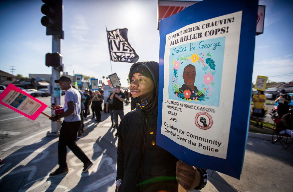 Demonstrators celebrate Chauvin verdict in Los Angeles