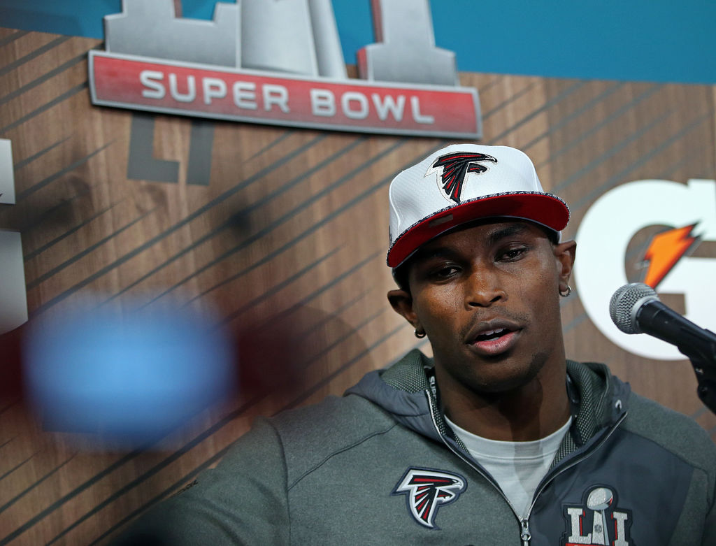 (013017 Houston, TX) Julio Jones of the Atlanta Falcons speaks during Media Night at Minute Maid Park in Houston on Monday, January 30, 2017. Staff Photo by Nancy Lane