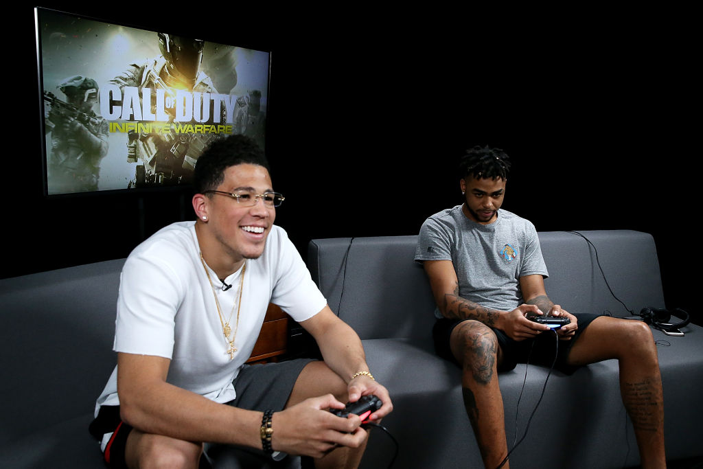 Pro Basketball Players D'Angelo Russell And Devin Booker Play "Call Of Duty: Infinite Warfare Continuum DLC" At Infinity Ward