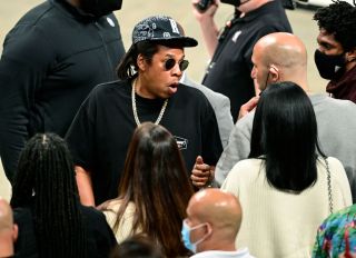 Jay-Z at the Milwaukee Bucks v Brooklyn Nets - Game One