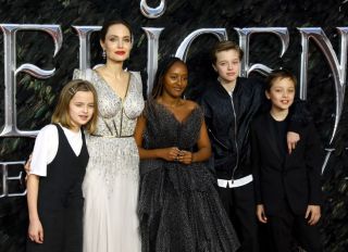 Angelina Jolie and family at the "Maleficent: Mistress Of Evil" European Premiere - Red Carpet Arrivals