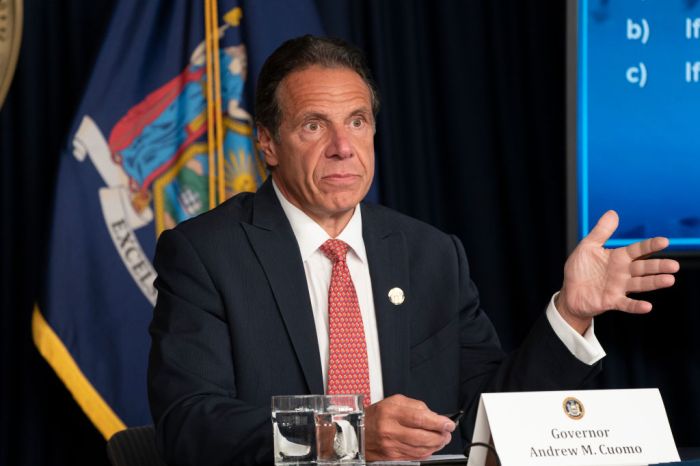 Governor Andrew Cuomo holds press briefing and makes...