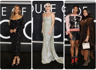 Savannah James, Lady Gaga and Vanessa and Natalia Bryant attend the Los Angeles premiere of House of Gucci