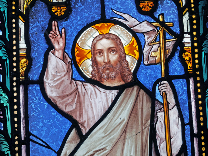 Jesus Christ on an old stained glass window in Paris