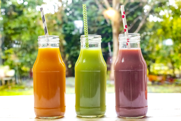 Glasses of various smoothies