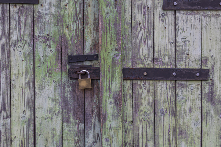 green wood Door with Lock