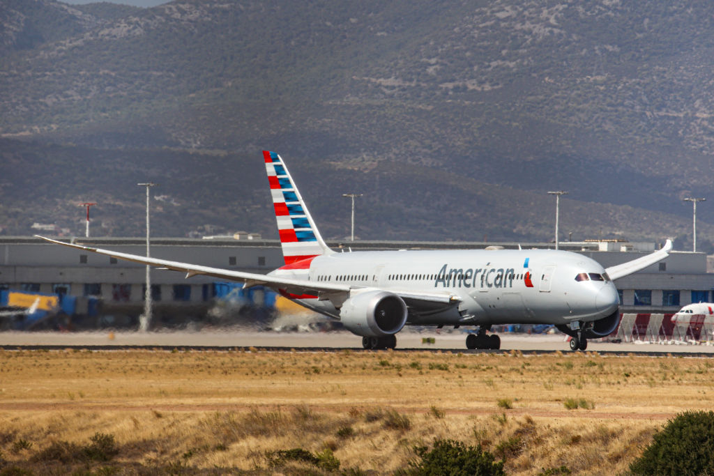 American Airlines Boeing 787 Dreamliner taxiing at Athens...