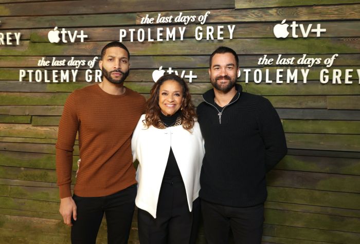 Norm Nixon Jr., Debbie Allen and Rasta Thomas attend the series premiere of Apple Original limited series “The Last Days of Ptolemy Grey” at The Bruin in Los Angeles, CA, on March 7, 2022. “The Last Days of Ptolemy Grey” premieres on Friday, March 11, 2022