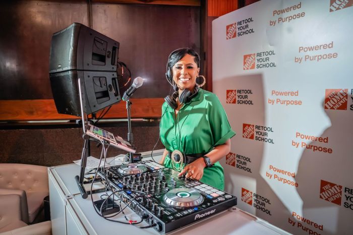 DJ Stormy performs at the Home Depot Retool Your School Ceremony
