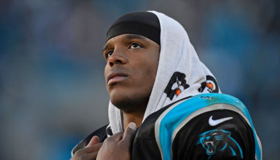 Carolina Panthers starting quarterback Cam Newton (1) stands dejected as the final minutes wind down while playing against the San Francisco 49ers in the fourth quarter of their NFC divisional playoff NFL game at Bank of America Stadium in Charlotte, N.C.