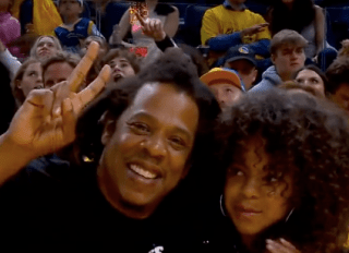 Blue Ivy Carter and Jay Z at Celtics-Warriors NBA Finals game