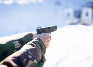 Shooting range outdoors firing in winter