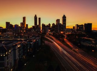 iconic Atlanta skyline with busy roadways