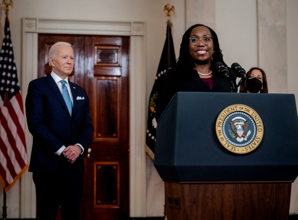 President Joe Biden delivers remarks on his nomination of Judge Ketanji Brown Jackson to serve as Associate Justice of the U.S. Supreme Court, on February 25 in Washington, DC.