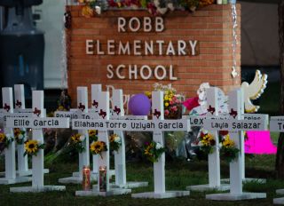Robb Elementary School in Uvalde, Texas is pictured early on the morning of Thursday, May 26, 2022, two days after the shooting at the school