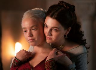 House of the Dragon episodic still of Milly Alcock as Young Rhaenyra, Emily Carey as Young Alicent
