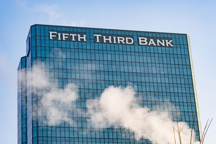 Fifth Third Bank logo seen on a building in downtown...