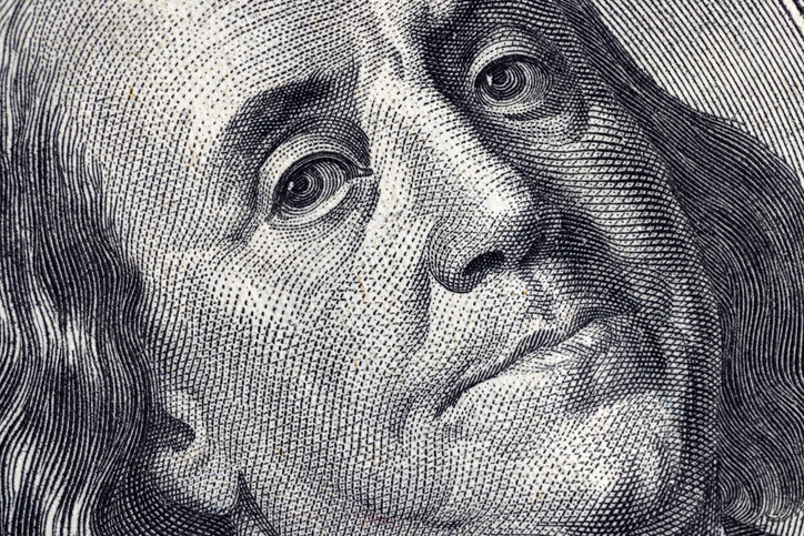 close-up of one hundred American dollars