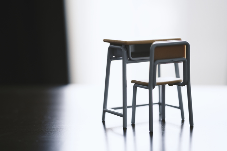 Miniature school desks and chairs