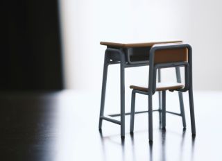 Miniature school desks and chairs