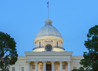 Alabama State Capitol building at sunset