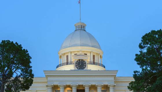 Alabama State Capitol building at sunset