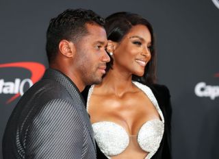Russell Wilson and Ciara at The 2022 ESPYS held at the Dolby Theatre on July 20, 2022 in Los Angeles, California, USA. Photo by Christopher Polk/Variety