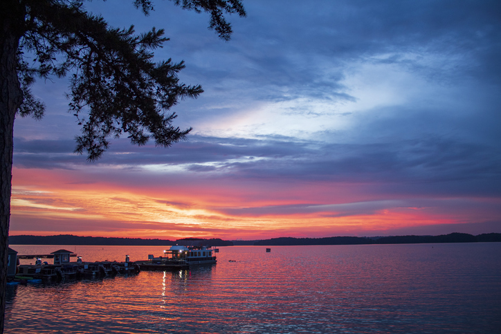 Scenic view of sea against sky during sunset,Lake Lanier,Georgia