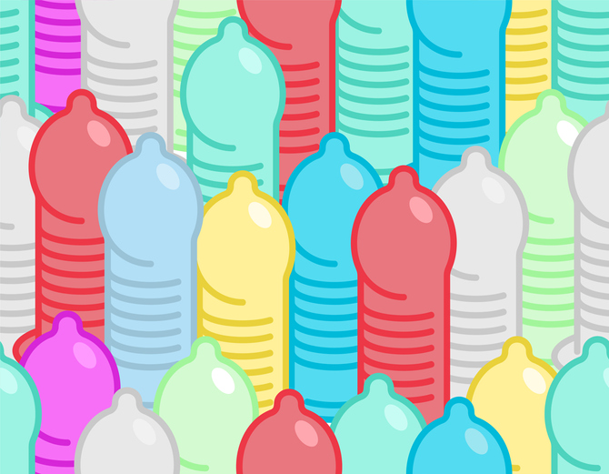 Seamless condom pattern.  Rubber contraceptive background.  Remedy for genital infection texture
