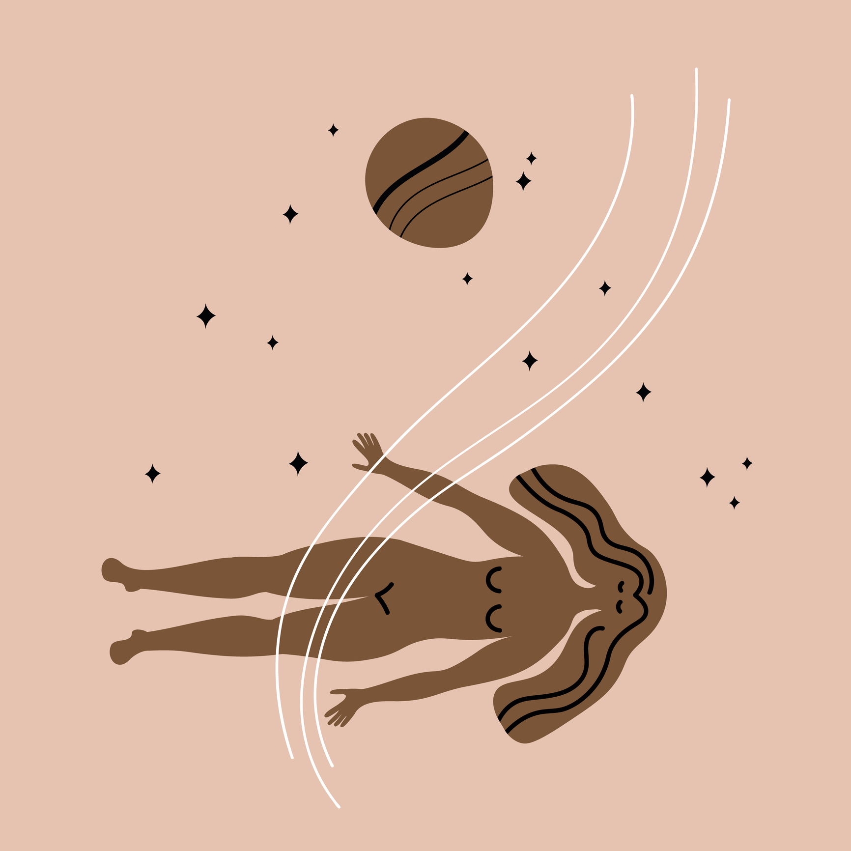 Moon bath ritual hand drawn mystic motif vector illustration. Meditating woman, witch practices, lifestyle, customs, spirituality, chakras. Design element for print, card, paper, template