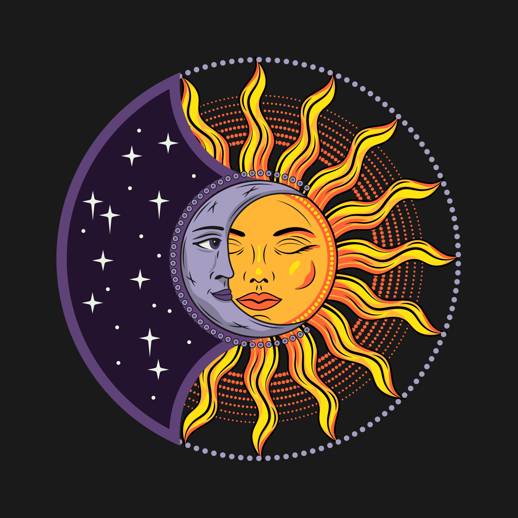 Eclipse with sun, crescent moon