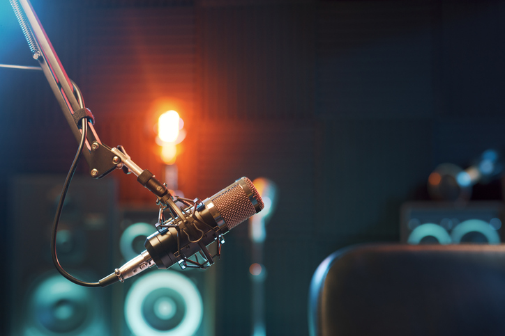 Radio broadcasting station: microphone close up
