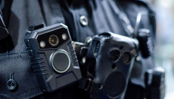 Close-up of police body camera