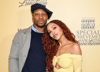 Jonathan Majors and Meagan Good attend the AAFCA Special Achievement Awards Luncheon - Arrivals