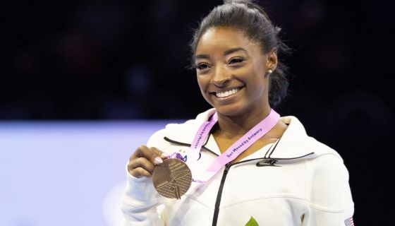 Simone Biles wins gold medal at Artistic Gymnastics World Championships. Antwerp 2023.