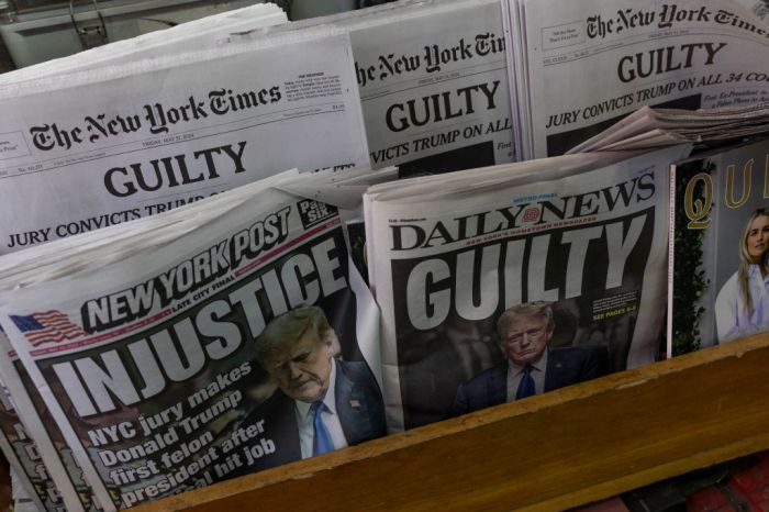 Newspaper headlines the morning after Trump conviction
