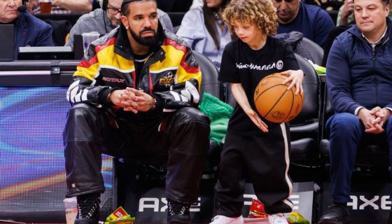 Drake and Adonis attend Los Angeles Clippers v Toronto Raptors