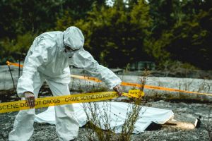 crime scene investigation, forensic examines the corpse