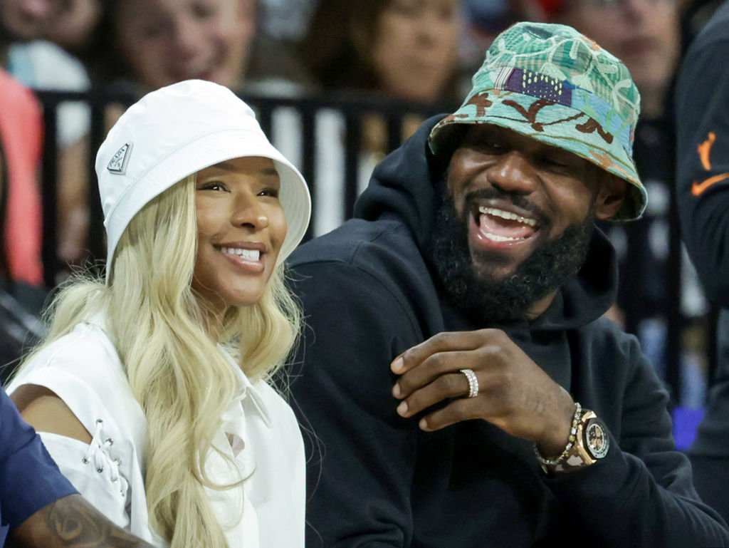 LeBron James and Savannah James attend New York Liberty v Las Vegas Aces