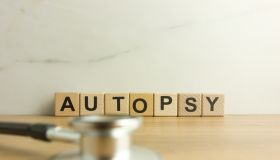 Word autopsy made from wooden blocks with stethoscope