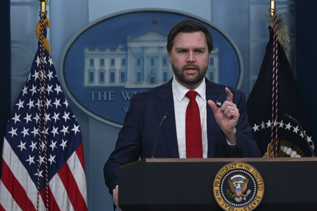 US President Donald Trump makes a press conference at the White House