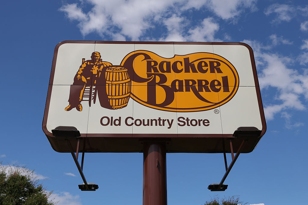 The Cracker Barrel logo is seen on a billboard outside of...