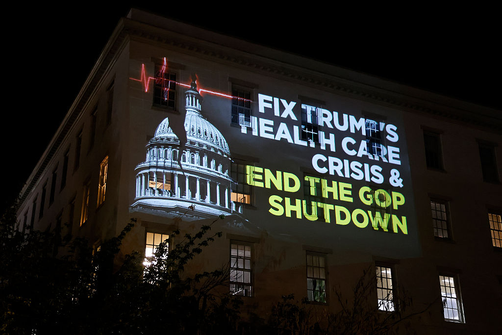 Protect Our Care RNC Building Projection Blames Government Shutdown On Republicans And Urges Funding Of Healthcare