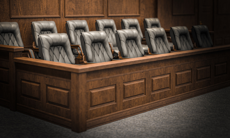 empty wooden jury bench.